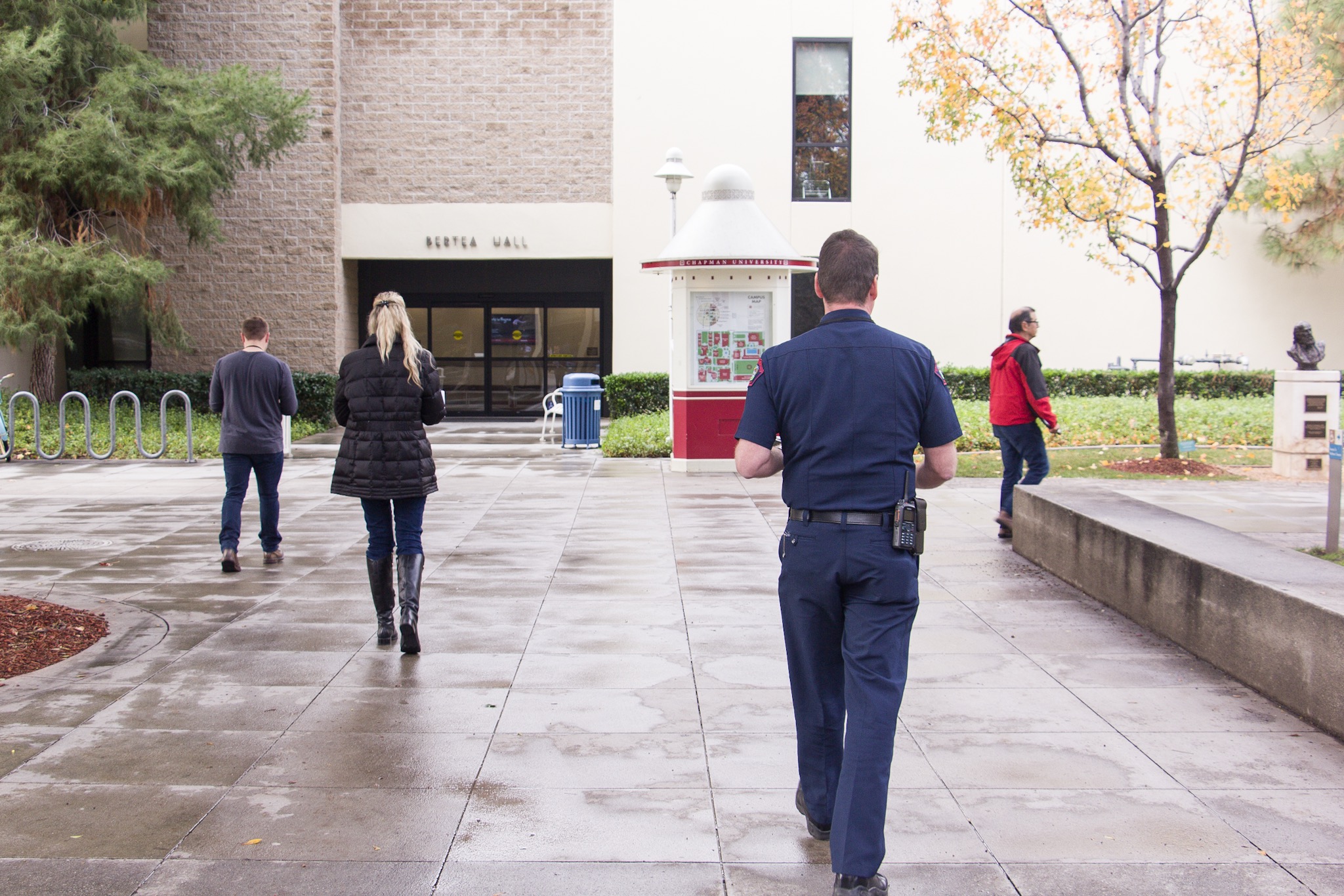 Workshop participants walking around Chapman University following maps drawn by other Close-up of a map drawing completed by a workshop participant. in the wayfinding activity.