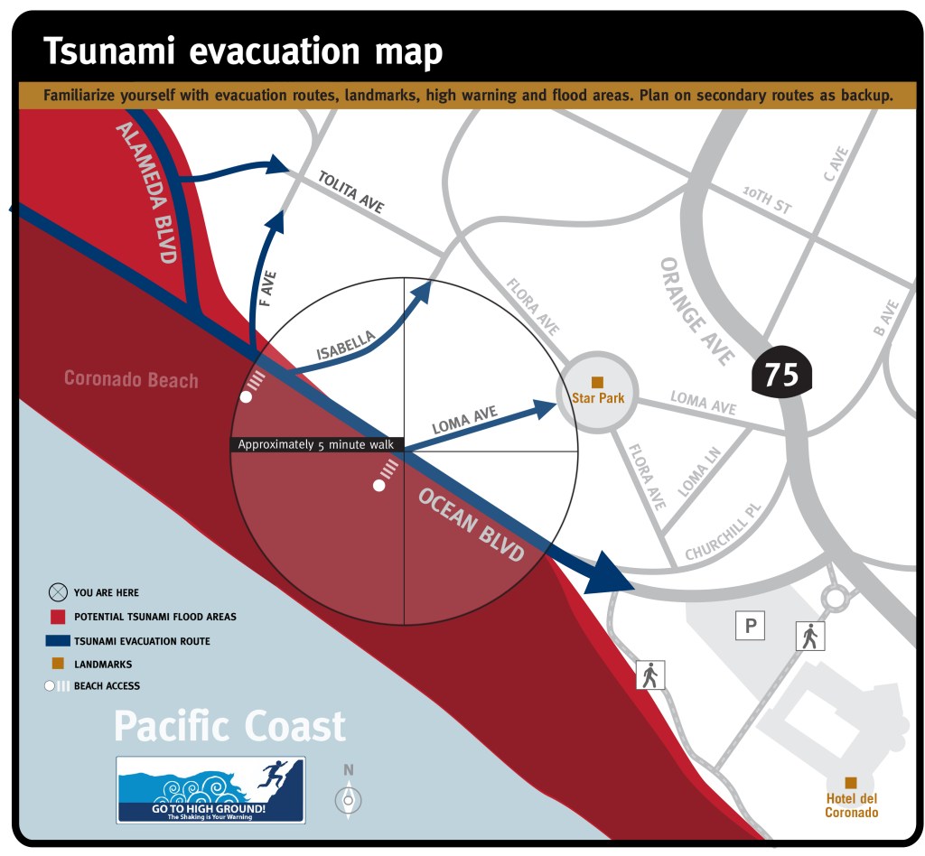 Walking map for Coronado, California