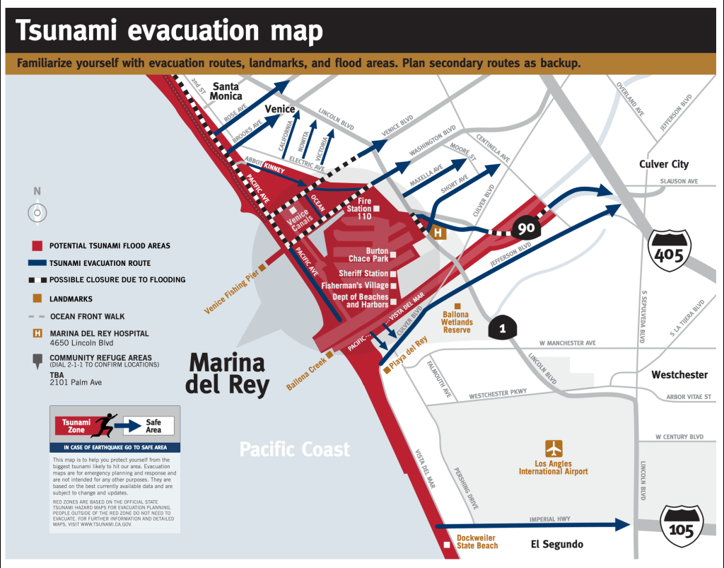 TsunamiClear's Visual standards for public-facing evacuation map for the City of Marina Del Rey, Los Angeles.