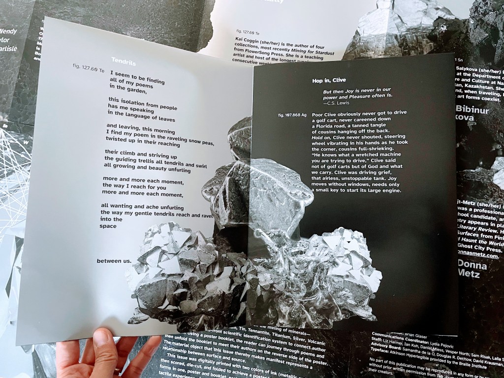 Sample spread of the print issue with a collage using images of various minerals.