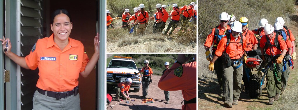 Collage of Claudine serving on the Search and Rescue Team in 2003.